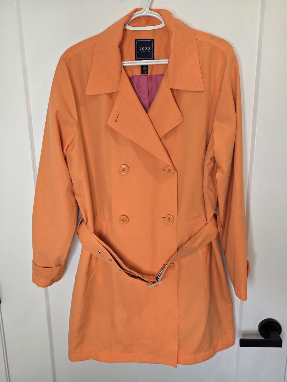 Izod Orange Double-Breasted Belted Trench Coat